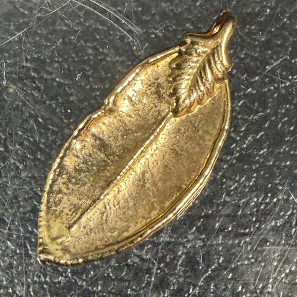 Vintage Leaf Pendant Gold Tone Textured Botanical Mid Century Charm